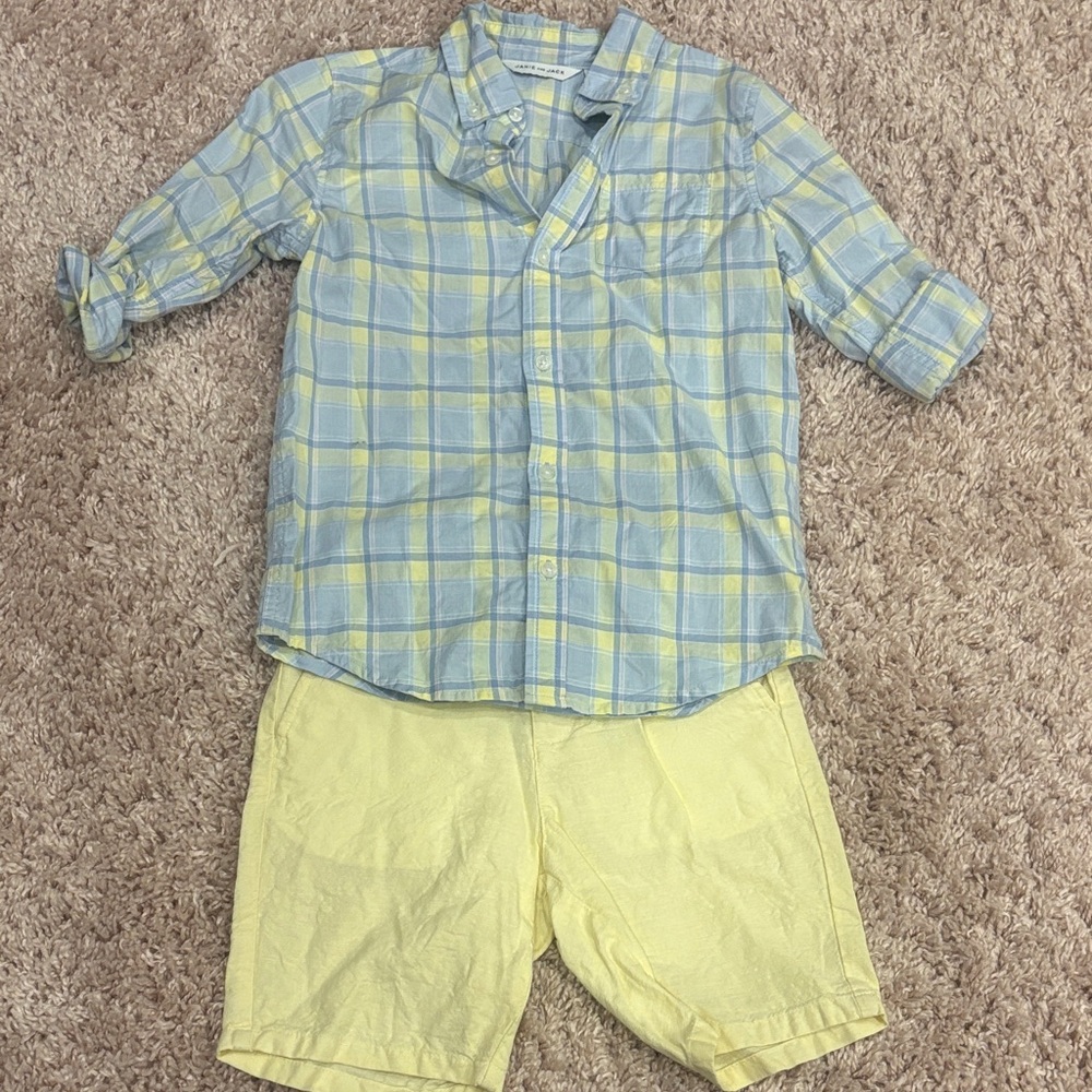 Boys Janie & Jack Plaid Blue and Yellow Kids Shirt and Shorts Set